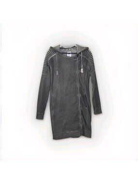 DreiMaster Moto Hoodie Tunic S Gray Mineral Wash Asymmetric Zip  LonglineGrunge